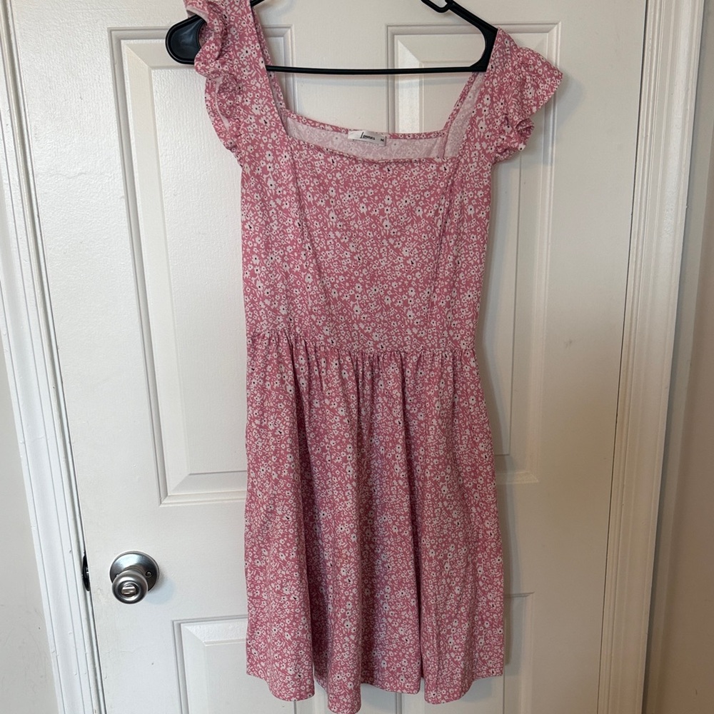 Pink Floral Dress with Ruffle Sleeves